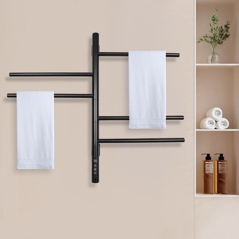 Sèche-serviettes rotatif à 180° - Affichage LED - Température réglable - Électrique - Montage mural - Radiateur de salle de bain - Porte-serviettes avec thermostat de 30 à 70 °C (1/5)
