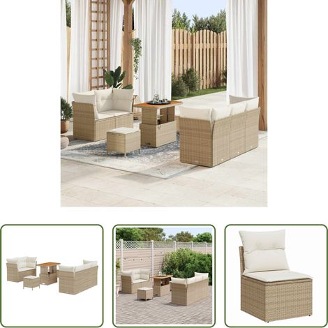 vidaXL Poly-Rattan - Gartensofa-set mit Kissen 8 pcs Beige Poly-Rattan (1/5)