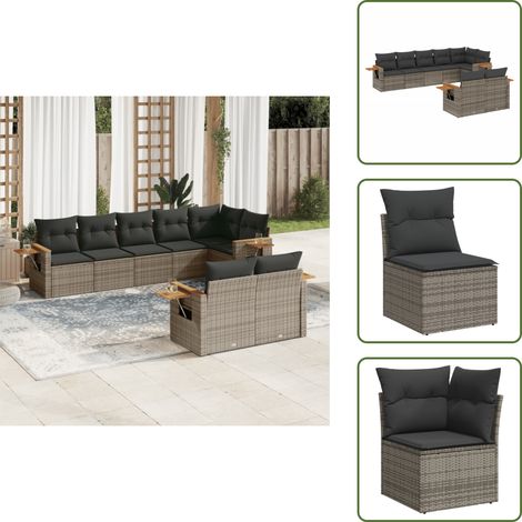 8-tlg. Garten-Sofagarnitur mit Kissen Grau Poly Rattan - Gartensofas - Outdoor Möbel - Gartenlounge - Rattanmöbel - Lounge Set (1/5)