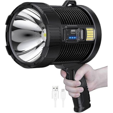 Projecteur rechargeable, lampe torche LED portable de 100 000 lumens, super projecteur solaire d'extérieur Kb (1/5)