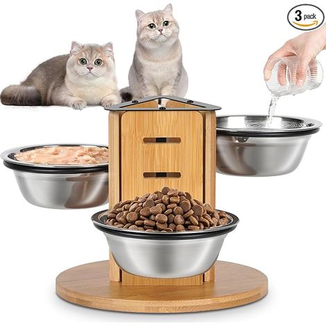 Set Cat Bowls Stainless Steel Height Stand Water Food (1/5)
