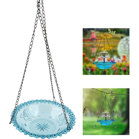 Fuente solar colgante para pájaros, modelo de plástico para jardines, caudal de agua variable, atrae colibríes. (1/5)