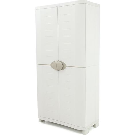 Armoire meuble de rangement 2 portes intérieur/extérieur coloris beige - Longueur 90 x Profondeur 45 x Hauteur 184 cm -PEGANE-