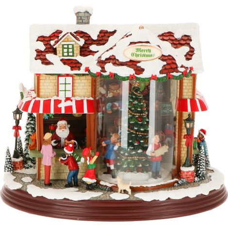 Scena Natalizia negozio di giochi illuminata con led decorazione per villaggio di Natale