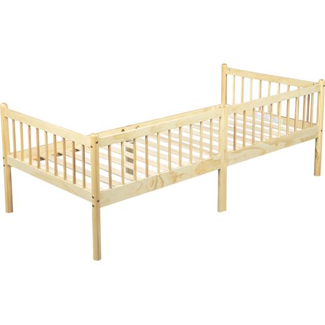 Letto da giorno in legno di pino 90 x 200 cm con 3 sponde e 14 doghe HOMVRA (1/5)
