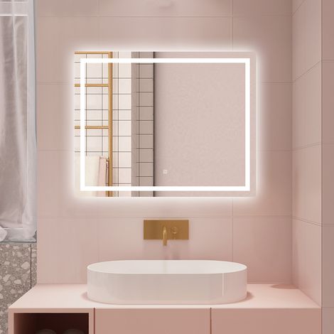 AICA 80 x 60 cm Specchio da bagno con LED,Rettangolo,Disappannamento,Touch,Memoria,Dimmerabile,Retroilluminato (1/5)