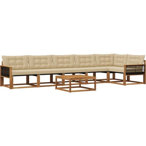 Conjunto de sofás de exterior con cojín 7 pcs Natural y Beige vidaXL