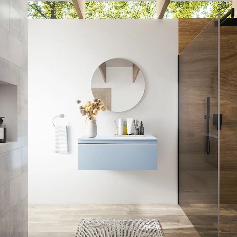 Commode suspendue 80 cm Bleu pastel mat Mod. Darwin
