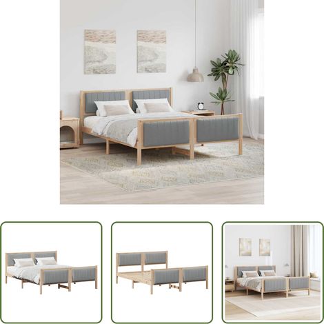 Plattformbett - Bettgestell Braun und hellgrau 150 x 200 cm Massivholz Kiefer (1/5)