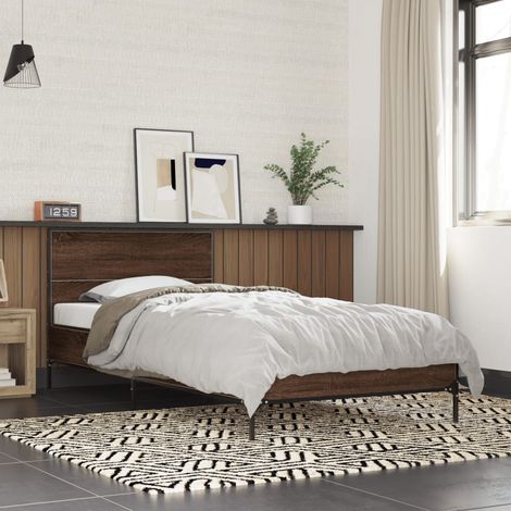 Estructura cama madera ingeniería metal roble marrón 75x190 cm vidaXL (1/5)