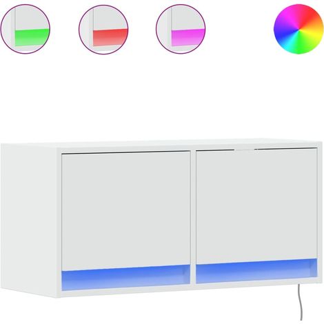 Mobile TV  Armadietto TV  Mobile Porta TV a Parete con Luci LED Bianco 80x31x35 cm (1/5)