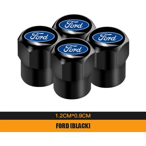 (B Noir) 4 bouchons de valve de pneu en aluminium pour voiture, compatibles avec Fiesta, Focus, Fusion, Ranger, Explorer, Escape, Kuga, Mondeo et Ecosport. (1/5)