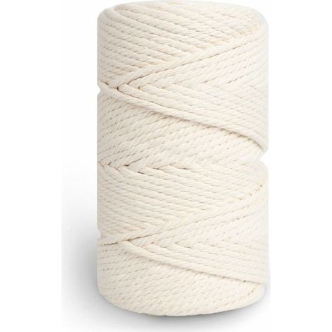 Corde Macramé 5mm×100m, 100% Fil Coton pour Macrame, Ficelle Coton pour DIY, Décoration, Tricotage, Cadeau - Beige (1/4)