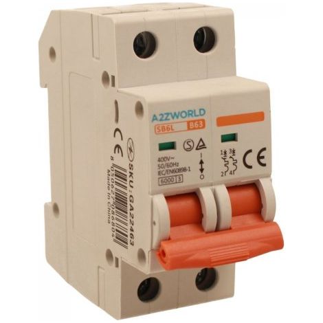 MCB Interruttore Magnetotermico Automatico Curva B 2P 2M 6000A B63A AC 400V IP20 IEC60898-1 SB6L