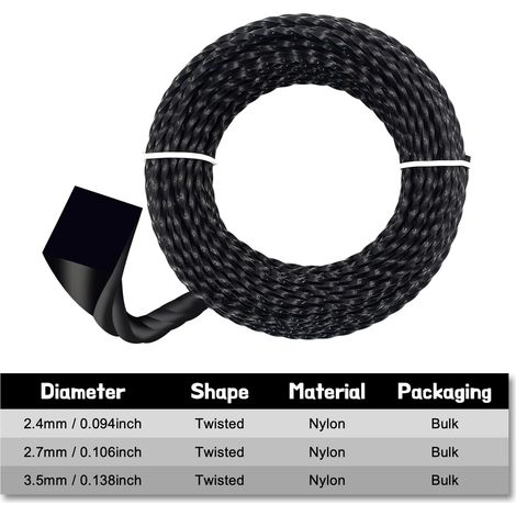 (Noir - 2,4 mm, 20 m) NOUVEAU Fil de coupe triangulaire torsadé en nylon résistant et durable pour débroussailleuse (1/4)