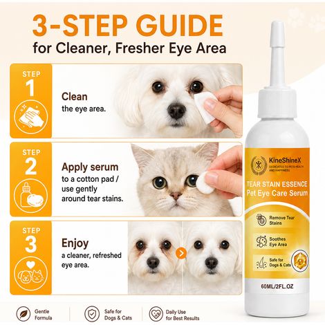 KineShineX Tränenfleckenentfernungs-Essenz für Hunde und Katzen: Sanftes und beruhigendes Augenreinigungs- und Pflegeserum für Haustiere (1/5)