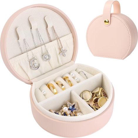 Portagioie, portagioie da viaggio per donna, mini portagioie, organizer, scatola regalo in pelle PU per anelli, orecchini, collane per donne e ragazze - Rosa acceso