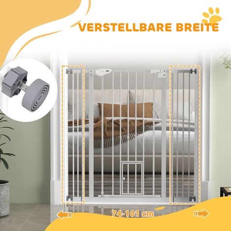 Barrière de sécurité pour chien, double système de verrouillage, porte à fermeture automatique, acier blanc, hauteur 104 cm (1/4)