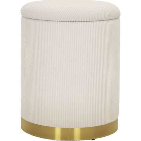 Pouf contenitore rotondo con coperchio in velluto a coste 36 x 36 x 44 cm bianco crema MODENUIT (1/5)