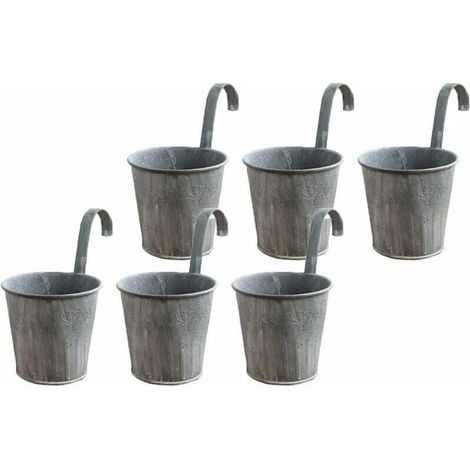 Paquete de 10 macetas colgantes de hierro vintage con ganchos para decoración de interiores y exteriores, como balcones, jardines y enrejados. (1/4)
