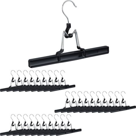Set of 30 Relaxdays Metal Trouser Hangers Packs, 360° Swivel Hooks, Firm Clamps, Skirt Holders, Rubberized, 26 cm, Black