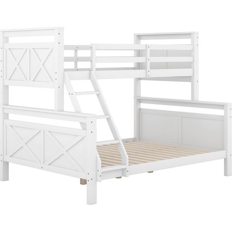 Weißes Etagenbett aus Holz mit Leiter und Sicherheitsgeländer 90x200/140x200 cm MODENUIT (1/5)