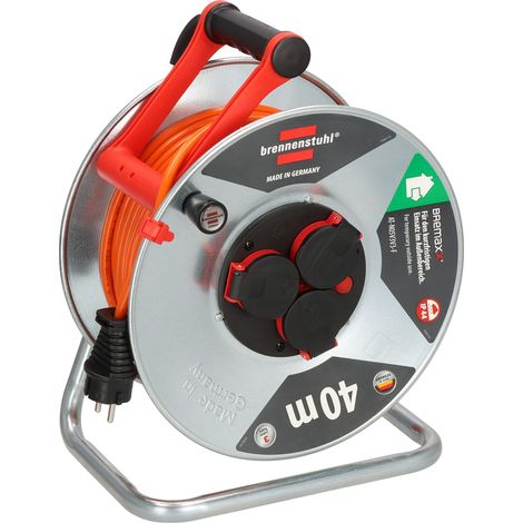 Brennenstuhl Garant S V2 IP44 - Avvolgicavo per esterni, 40 m (Made in Germany, cavo di colore arancione, in lamiera d'acciaio, uso a breve termine in esterno) (1/5)