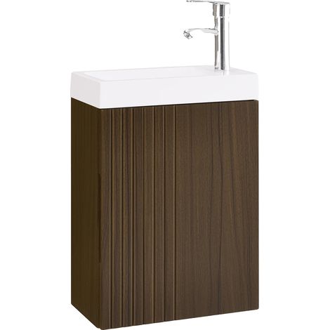 Mueble de baño, diseño que ahorra espacio, materiales duraderos, marrón. (1/5)