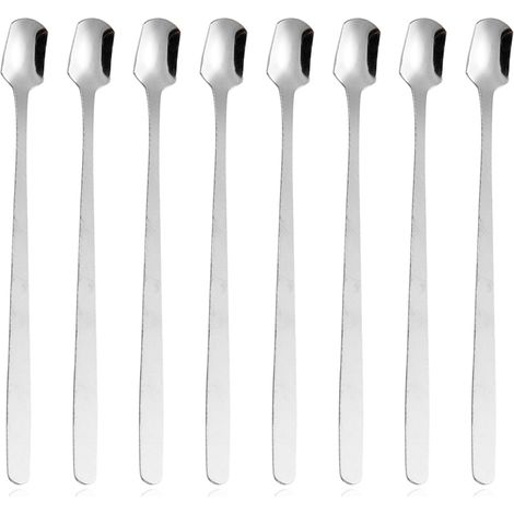 Cuillère À Thé Glacé - Tige Longue 14,5 Cm - Tête Carrée En Acier Inoxydable - Pour Verres Hauts - Lot De 8 (1/5)