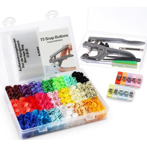 Kit de broches de presión, 400 piezas T5 de 12 mm, botones de plástico a presión en 20 colores, kit de botones de plástico a presión con 2 cajas de almacenamiento para costura y proyectos de manualida