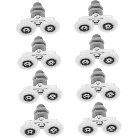8pièces Lot De Roulettes Pivotantes Double Pour Porte De Douche Coulissante Verre Quincaillerie Salle De Bain (1/5)