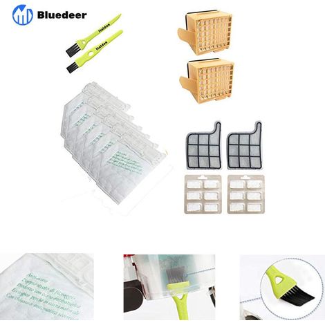 Kit Sac Aspirateur Compatible Vorwerk Kobold VK135/VK136 - 6 Sacs + 2 Filtres + 12 Parfums - Bluedeer (1/4)