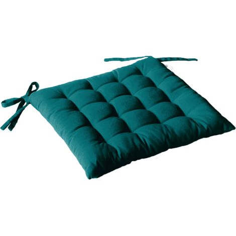 Homemaison – Galette de chaise 40x40cm en coton 100% – Épaisseur 3cm – Fixation par nouettes – Vert émeraude pour intérieur (1/2)