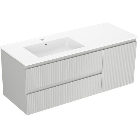 Mexen Rivel Badezimmerschrank 120 cm mit Waschtisch Otis links, 2S, 1T, geriffelt, grau matt/weiß matt - 91A23-12047-3-BBFFF62-W (1/5)