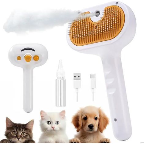 Brosse à vapeur pour chiens et chats pour la perte de poils, Brosse de pulvérisation pour le toilettage des animaux de compagnie (1/5)