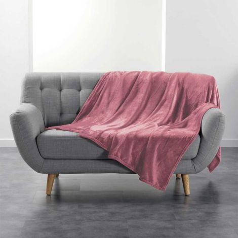 Plaid Uni en Flanelle "Flanou" 180x220cm Rose (1/3)