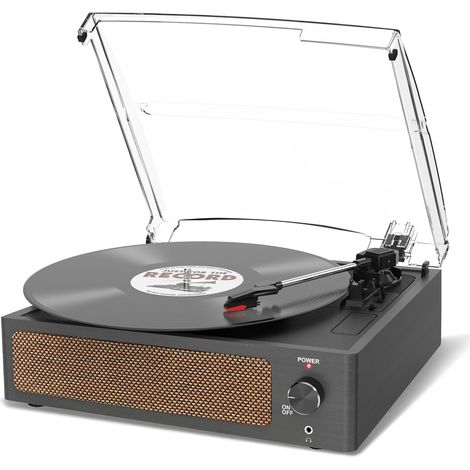 Vintage Platine Vinyle avec Haut Parleur, pour disques vinyles, Prise en Charge 3 Vitesses, Lecture sans Fil, entrée AUX, Ligne RCA LP lecteurs vinyles rétro Noir (1/5)