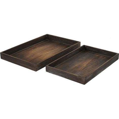Set 2x vassoi da cucina shabby vintage T285 legno paulonia design decorativo marrone