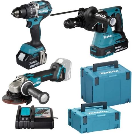 Makita DLX3196JX1 - Set smerigliatrice angolare, trapano a percussione e tassellatore 18 V