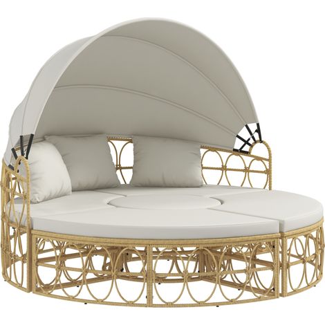 CHICFURN Isola lounge 4 pezzi 178 x 85 x 66,5 cm in polyrattan beige con tetto apribile (1/5)