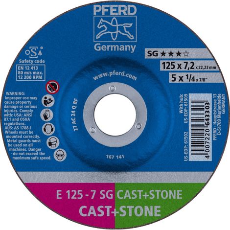 PFERD TOOLS Schruppscheibe E 125x7,2x22,23 mm Leistungslinie SG CAST+STONE für Guss/Stein (2) 2 Stk (1/5)