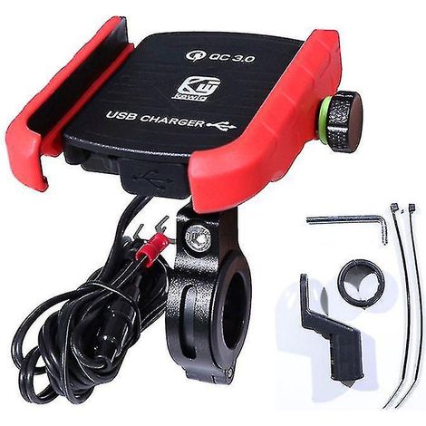 Support de téléphone portable étanche pour guidon de moto avec rétroviseur à 360° et chargeur USB QC 3.0 pour smartphone (orange) (1/5)