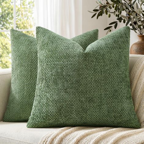 Housse de coussin 40 x 40 cm - Vert matcha - Chenille - Coussin décoratif (1/5)