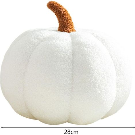 Cuscino di peluche a forma di zucca, 28 cm, morbidissimo e soffice, ideale per autunno, Halloween e Giorno del Ringraziamento, colore bianco. (1/4)