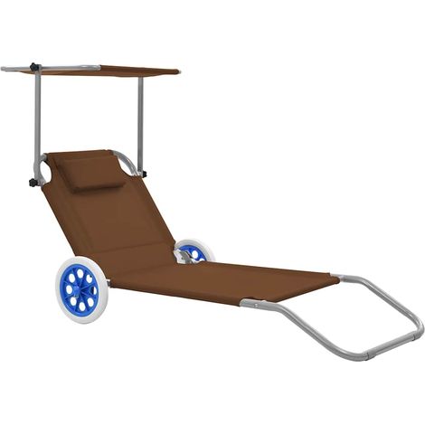 Chaise longue pliable-Bain de soleil-Transat de relaxation avec auvent et roues Acier Taupe 368525 (1/5)