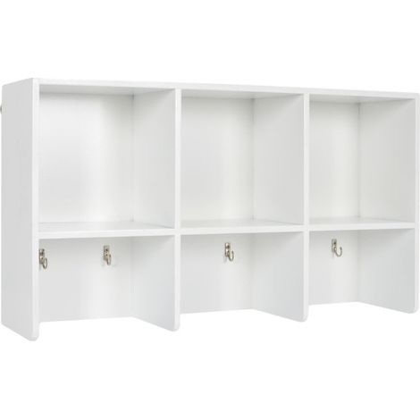 Paris Prix – Étagère murale 55cm – Bois et métal blanc – 6 crochets pour rangement optimisé – Charge maximale 10kg (1/4)