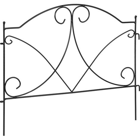Barriera da giardino decorativa in ferro 6 elementi da piantare delimitazione chiara design antico in metallo nero 130012420