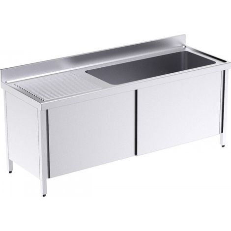 Plonge Inox avec Bâti et Portes 1 Bac à Droite Gamme 700 - Distform