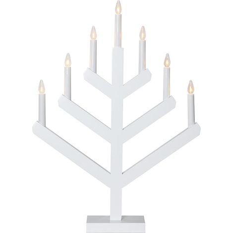 Chandelier Star Trading 'Vinga' en bois, blanc, 7 bougies LED, ampoule E10, H 62 cm, L 45 cm