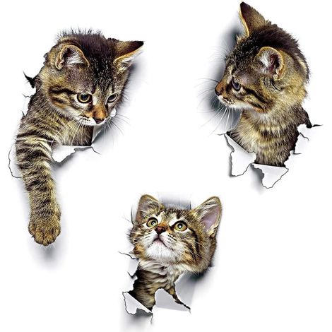 Stickers muraux, autocollants muraux, chats 3D, tatouages muraux combinés, stickers pour toilettes, stickers imperméables pour réfrigérateur, stickers pour portes, décoration murale de cuisine (1/5)
